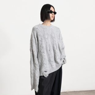 322WORKHOUSE羊毛针织打底衫 秋冬圆领灰色毛衣上衣B558 女2024新款