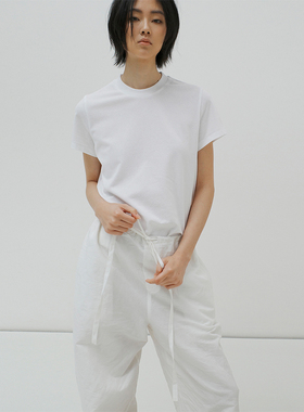 322WORKHOUSE白色圆领短袖T恤女士2025新款春夏时尚棉麻上衣R634