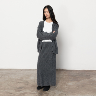 322WORKHOUSE山羊绒直筒半身裙女2024新款 针织裙B520 秋冬灰色长款