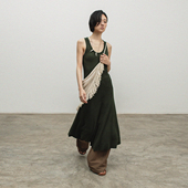 322WORKHOUSE针织吊带连衣裙女2025新款 春夏叠穿镂空微透长裙B658