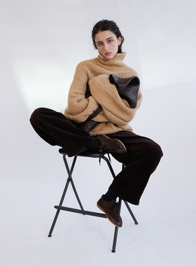 322WORKHOUSE羊毛高领针织衫上衣女2025新款秋冬慵懒长袖毛衣B856