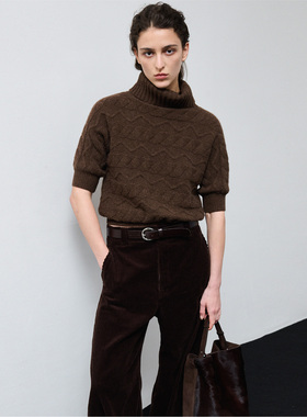 322WORKHOUSE羊驼毛半高领绞花毛衣女2025新款秋冬宽松针织衫B843