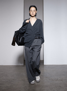 322WORKHOUSE纯山羊绒v领针织开衫女2025新款秋季设计感外套B418