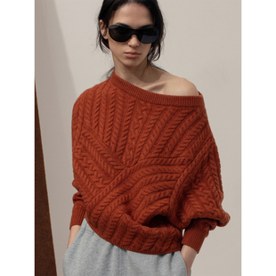 B866 秋冬针织衫 322WORKHOUSE羊毛斜肩绞花蝙蝠袖 毛衣女士2025新款