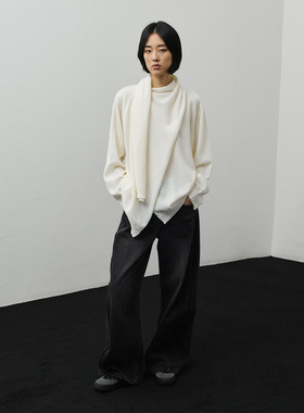 322WORKHOUSE羊毛围巾领针织衫女2025新款秋季慵懒高级感毛衣B157