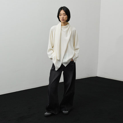 322WORKHOUSE羊毛围巾领针织衫女2025新款秋季慵懒高级感毛衣B157