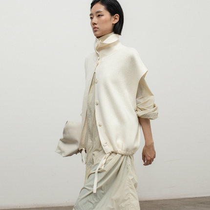 322WORKHOUSE羊毛针织衫坎肩马甲女2025新款秋季宽松高领上衣B799