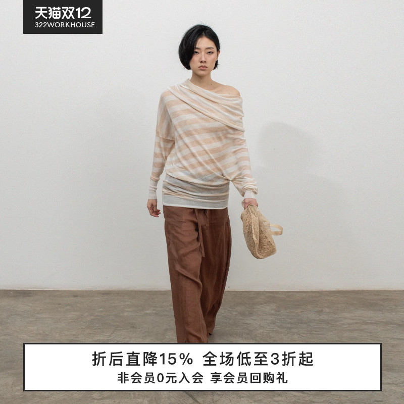322WORKHOUSE羊毛斜肩针织套头衫