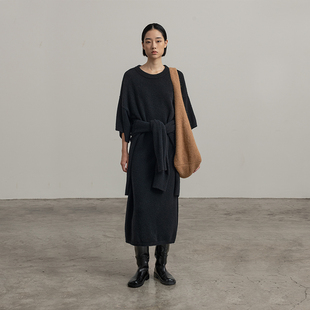 322WORKHOUSE羊毛短袖 宽松气质长裙子B139 针织连衣裙女士2025秋季