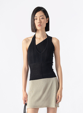 322WORKHOUSE假两件天蚕丝挂脖背心女2025新款春夏款针织吊带B075