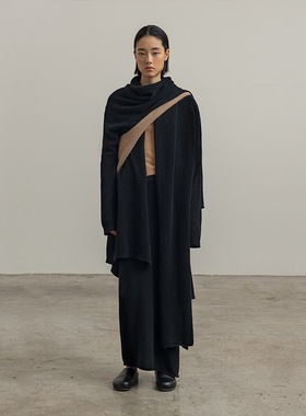 322WORKHOUSE羊毛围巾领厚款毛衣外套女2025新款秋季针织开衫B142