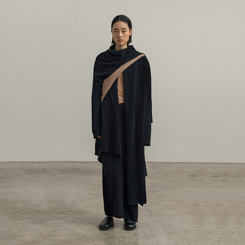 圈圈纱羊毛针织围巾领开衫