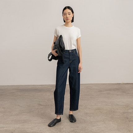 322WORKHOUSE纯棉原色直筒牛仔裤女新款秋季薄款高腰九分裤75307