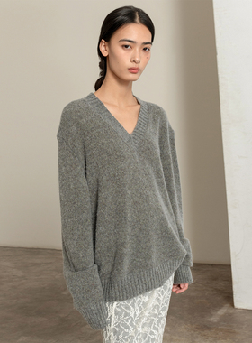 322WORKHOUSE纯羊毛v领针织衫女2025新款秋季宽松毛衣上衣B588
