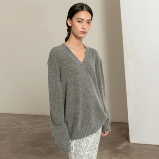 宽松毛衣上衣B588 秋季 322WORKHOUSE纯羊毛v领针织衫 女2025新款