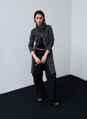 322WORKHOUSE全羊毛高领长款修身针织外套女2025新款秋季开衫R820