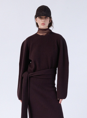 322WORKHOUSE灰色羊毛慵懒长袖毛衣女2025新款秋季针织衫上衣B445