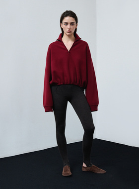 322WORKHOUSE纯羊毛红色立领毛衣女2025新款慵懒高级感针织衫B807