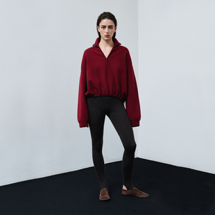 322WORKHOUSE纯羊毛红色立领毛衣女2025新款 B807 慵懒高级感针织衫