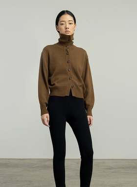 322WORKHOUSE羊毛高领针织开衫女士2025新款秋季长袖毛衣外套B230