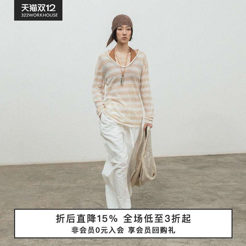 322WORKHOUSE丝光羊毛V领套头衫