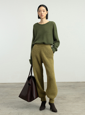 322WORKHOUSE圈圈羊驼毛加厚长裤女士新款宽松纯色针织休闲裤B250