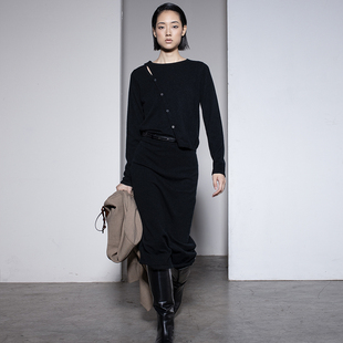 B403 秋不对称羊绒衫 322WORKHOUSE纯山羊绒针织圆领开衫 女2024新款