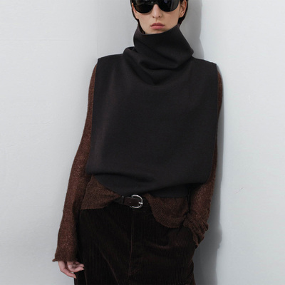 可机洗羊毛高领针织马甲