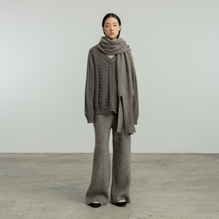 毛衣B233 内搭打底长袖 322WORKHOUSE羊毛绞花v领针织衫 女2025秋季