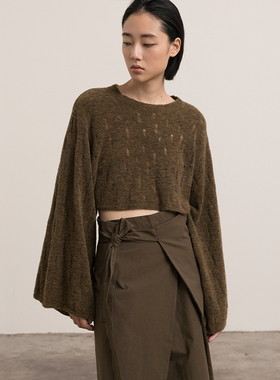 322WORKHOUSE新意短毛绒圈圈纱羊毛破洞截短套头衫秋冬针织衫B129