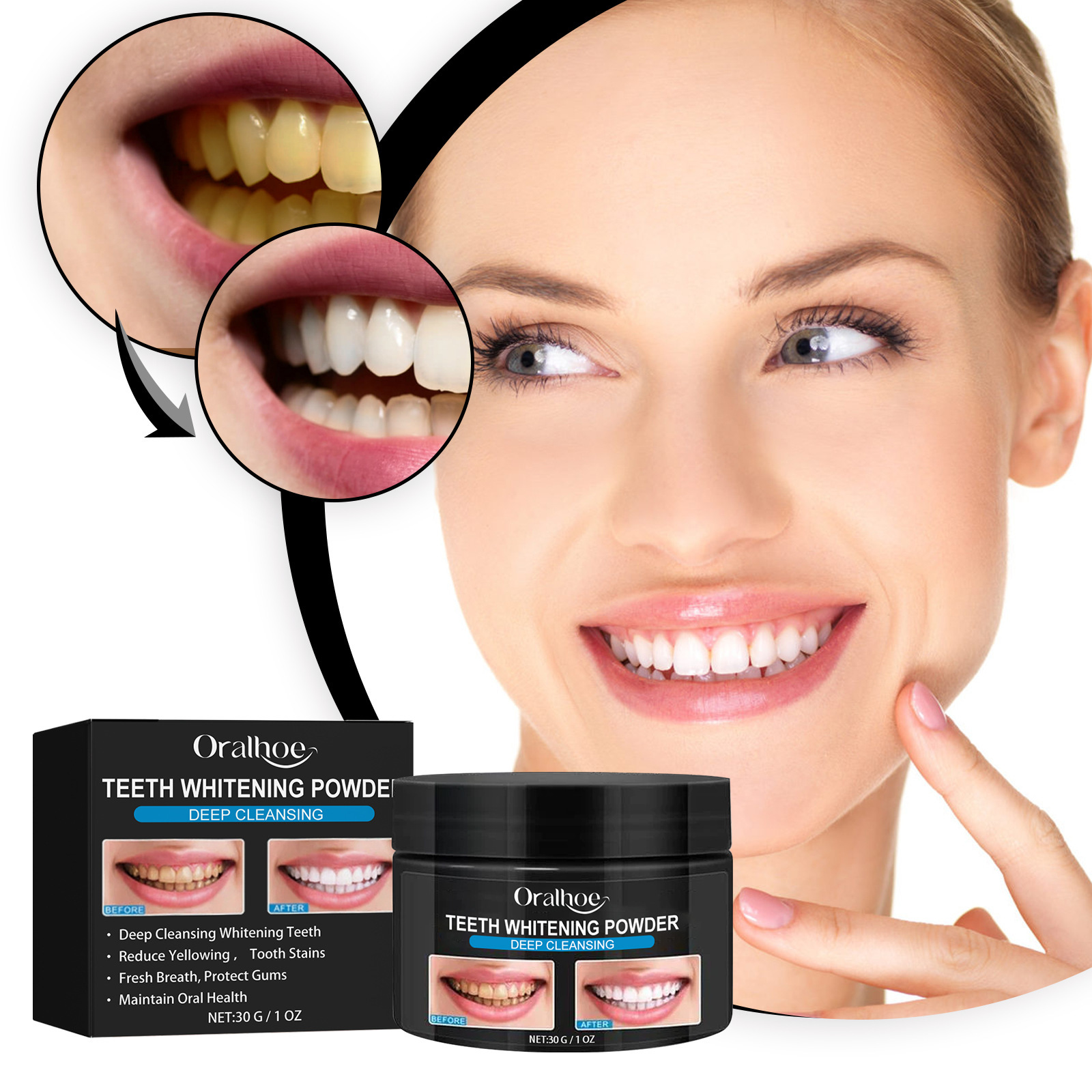 ORALHOE活性炭牙齿亮白粉焕白