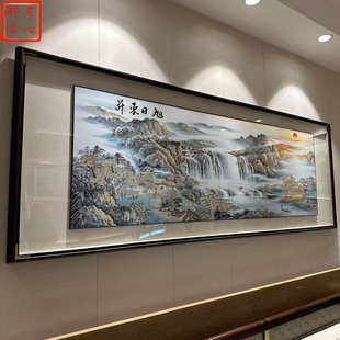 饰画 饰画轻奢山水装 新中式 高端旭日东升铜雕画纯手工客厅背景墙装