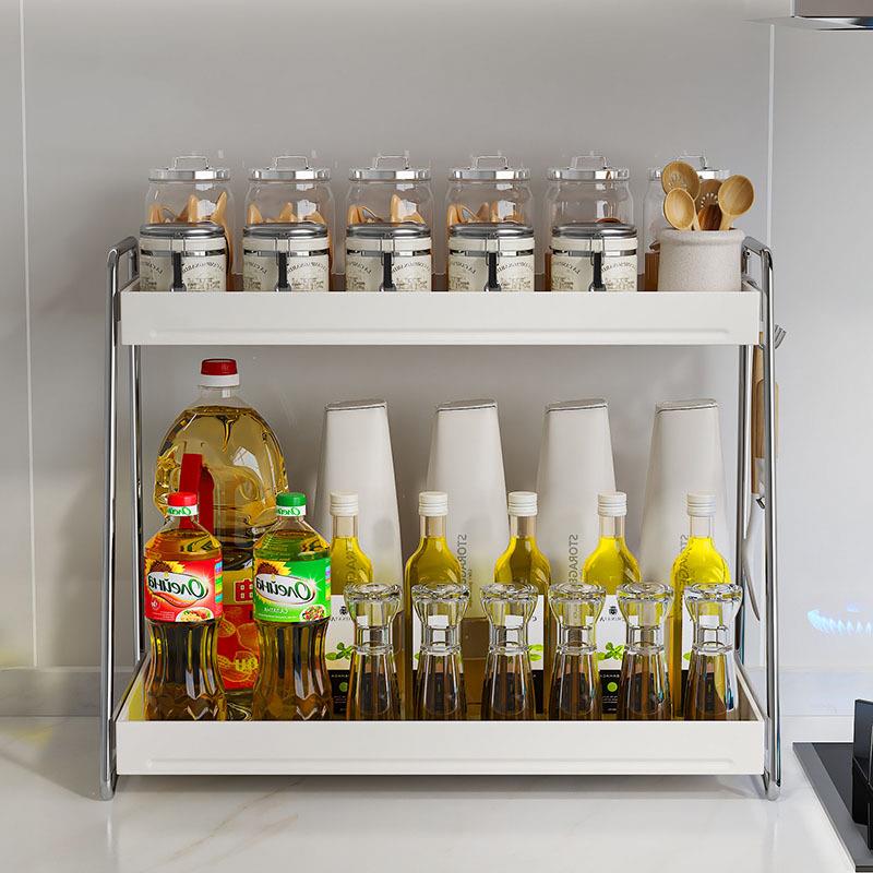 不锈钢厨房调料架双层家用台面调味品置物架多功能盐调味罐收纳架