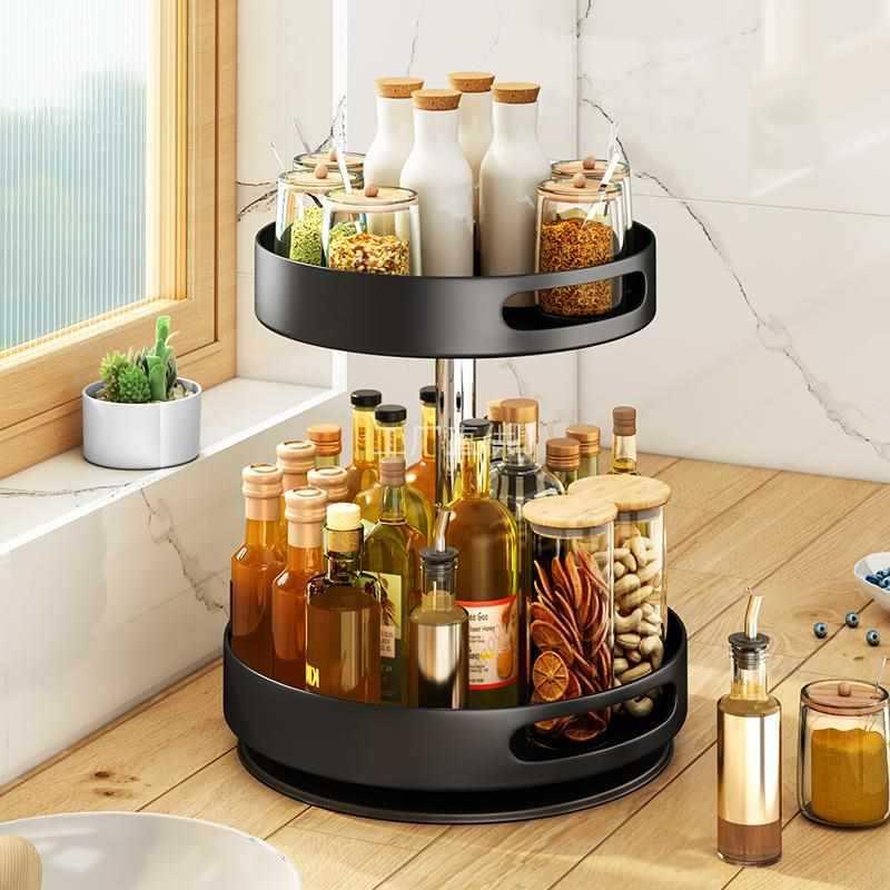 厨房调料可旋转置物架转角调味料品双层台面油盐酱醋圆形收纳盒架