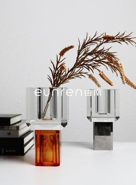 现代简约个性几何透明体花器摆件样板房客厅茶几桌面干花艺术装饰