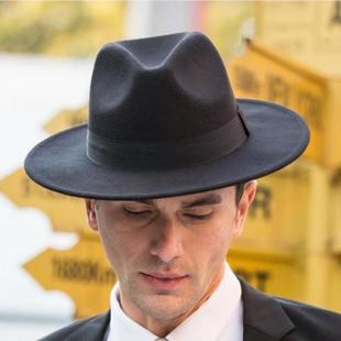 上海滩礼貌帽男女黑色西装宽檐帽子大檐礼帽复古爵士帽男女士毛呢