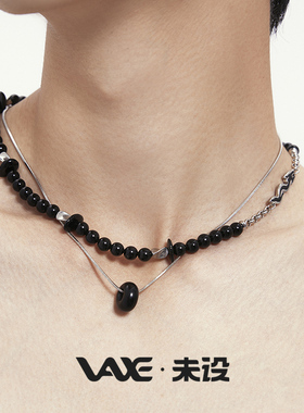 未设VAXE【逆转】原创小众叠戴黑玛瑙锁骨链中性潮酷项链情侣送礼