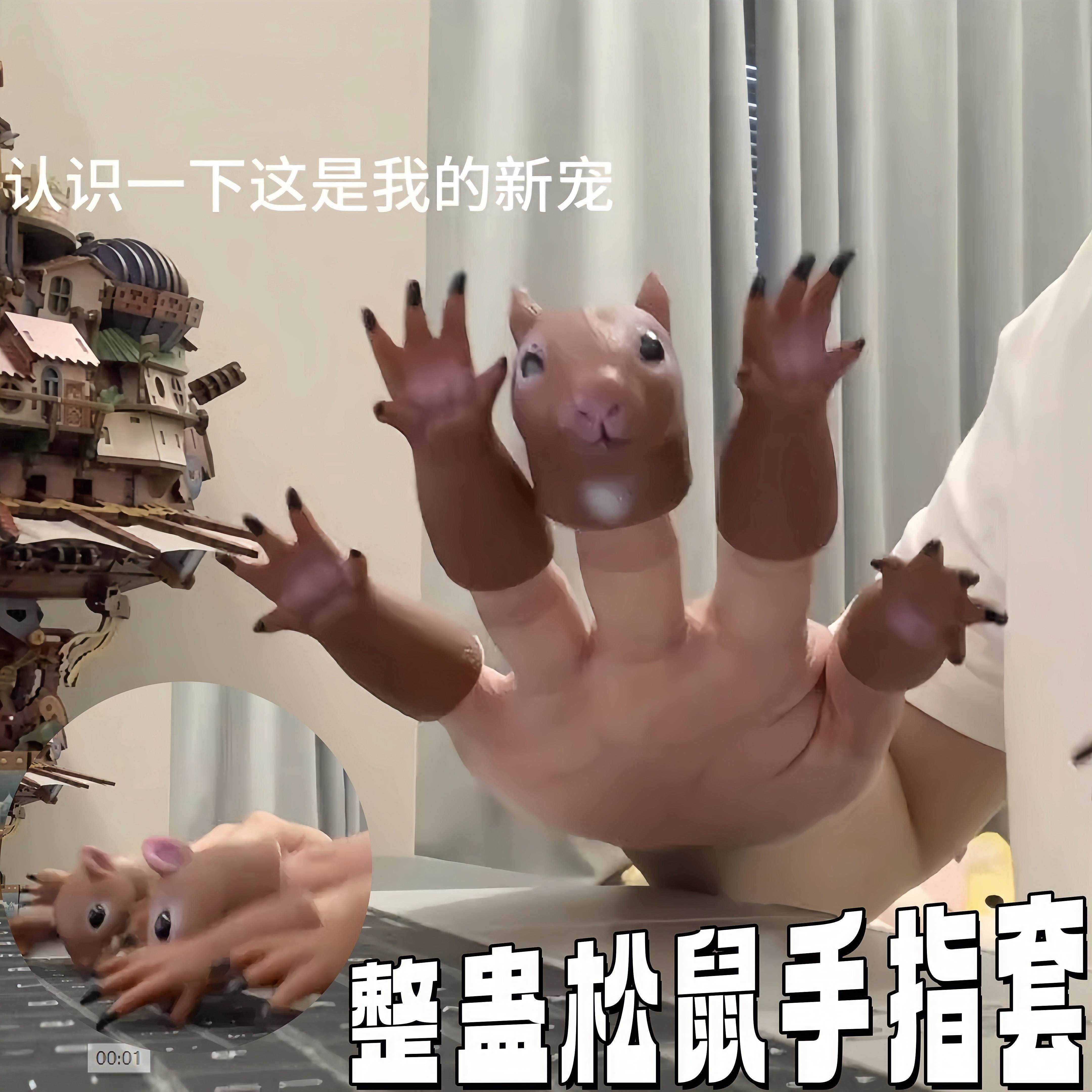 整蛊松鼠手指套小动物手指玩偶卡通松鼠解压趣味搞怪手偶小玩具
