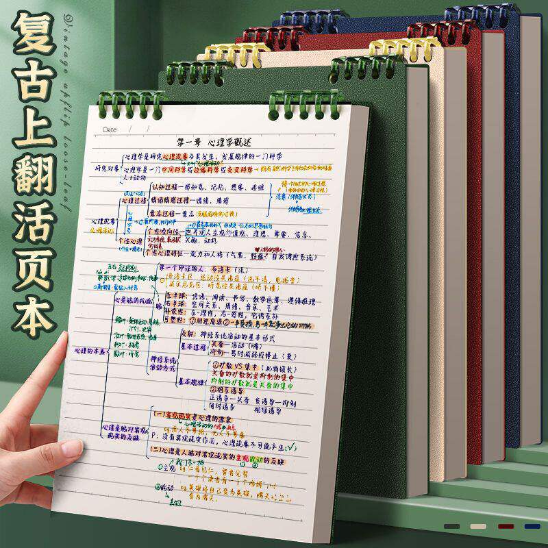 A4复古上翻活页本竖翻笔记本可拆卸不硌手大学生竖版本子b5记事本