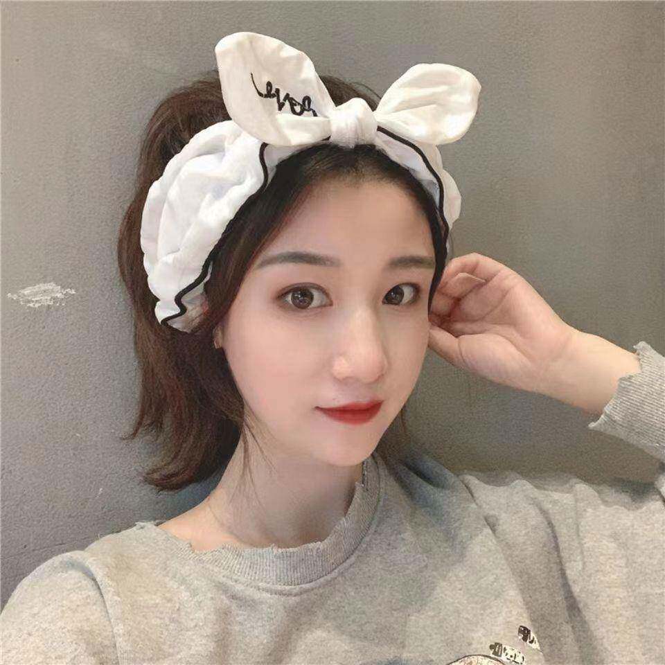 洗脸发带女生刺绣字母蕾丝头带发饰网红弹力宽边蝴蝶结束发带发饰