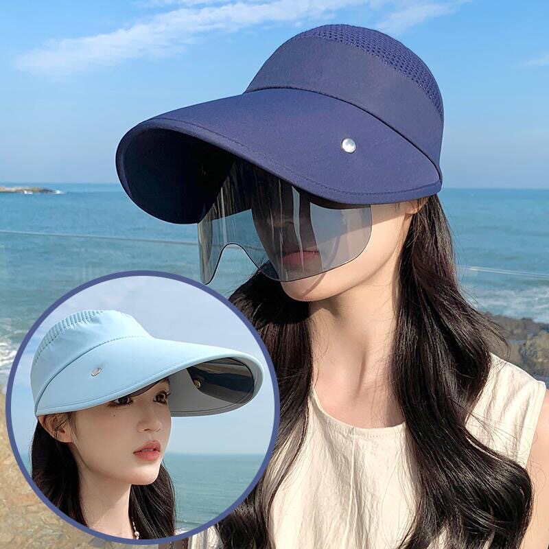 夏季空顶遮脸遮阳帽子出游骑车防晒面罩太阳帽女户外骑行大檐墨镜