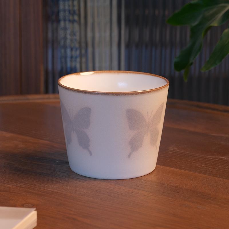 旷野集 蝴蝶猪口杯釉下彩手绘陶瓷杯景德镇精致咖啡杯拉花手握杯