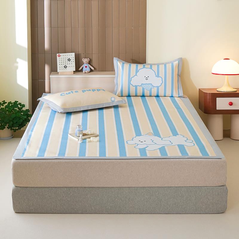 新款卡通A类凉席床单三件套学生宿舍软席夏季冰丝席可机洗单双人