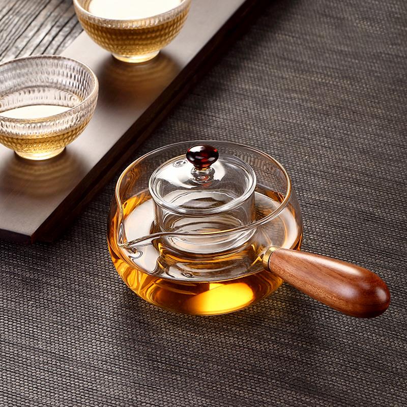孟瀚实木侧把壶玻璃小青柑专用泡茶壶过滤电陶炉煮茶器茶炉煮茶壶