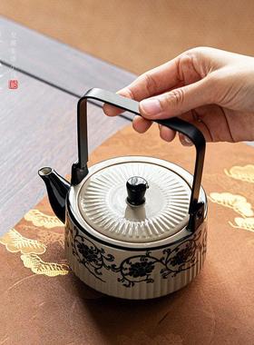 民窑雕花竖条纹提梁壶｜覆古风磁州窑大茶壶青灰釉陶瓷家用功夫茶