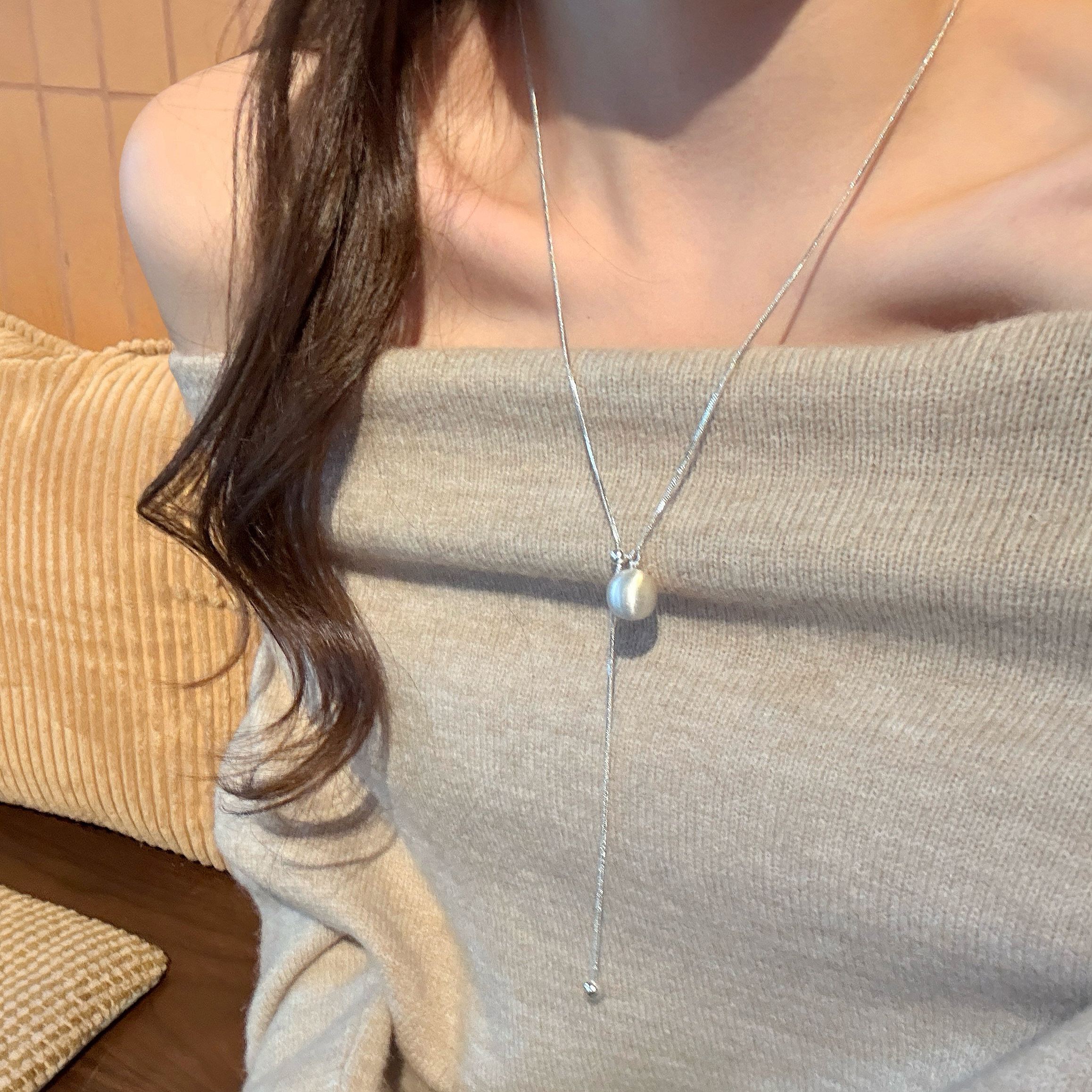 磨砂拉丝金属球长款项链女款2025新款高级感日常百搭抽拉式毛衣链,饰品/流行首饰/时尚饰品新,项链,淘宝优惠券,粉丝福利购,淘宝优惠卷