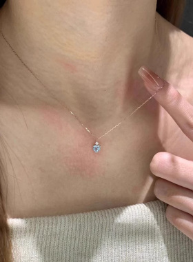极细海蓝宝爱心项链女款2025新款