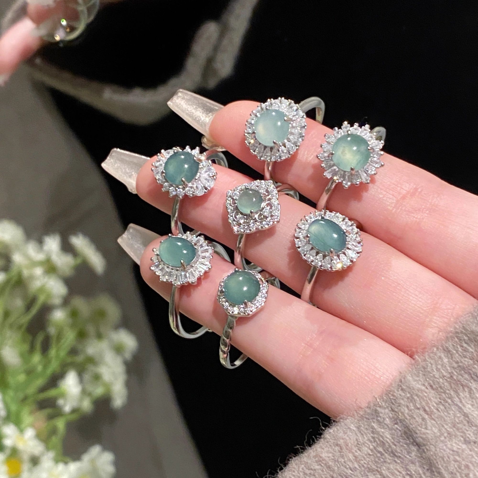 新中式海蓝宝翡翠戒指女2025新款