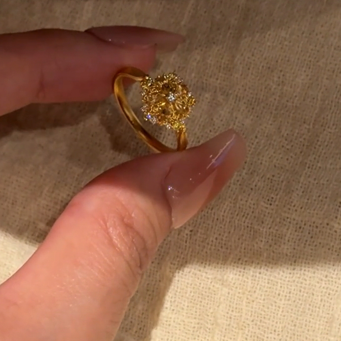 古法沙金细闪雪花戒指女2025新款