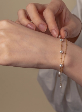 满天星仿珍珠双层手链女生